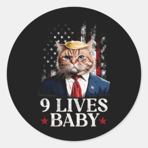 Pegatina Redonda El gato Trump 9 vive al bebé Trump Ganó la victori