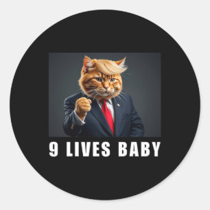 Pegatina Redonda El gato Trump 9 vive al bebé Trump Ganó la victori
