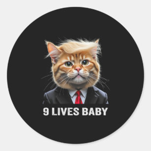 Pegatina Redonda El gato Trump 9 vive al bebé Trump Ganó la victori