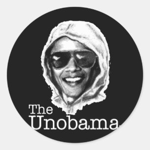 Pegatina Redonda El gemelo malvado UnObama - Obama Unabomber