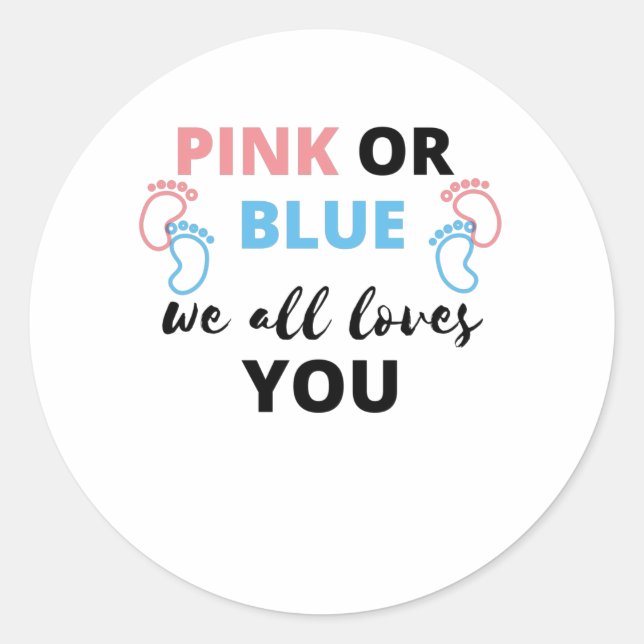 Pegatina Redonda El género del bebé revela ideas rosadas o azules q (Anverso)