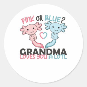 Pegatina Redonda el género revela que la abuela rosa o azul te ama 