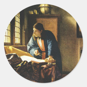 Pegatina Redonda El geógrafo de Johannes Vermeer (alrededor de 1669