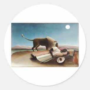 Pegatina Redonda "El gitano durmiente" de Rousseau (1897)