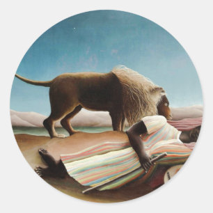 Pegatina Redonda "El gitano durmiente" de Rousseau (1897)