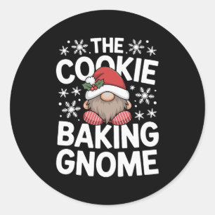 Pegatina Redonda El Gnome Horneando Galletas Navidad Holly Copo de