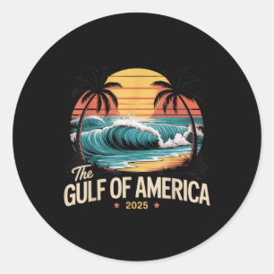 Pegatina Redonda El Golfo De América 2025 Ola De Playa Retro Usa