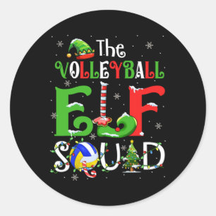 Pegatina Redonda El Gorra Del Elfo De Voleibol, El Elf De Xmas, Smo