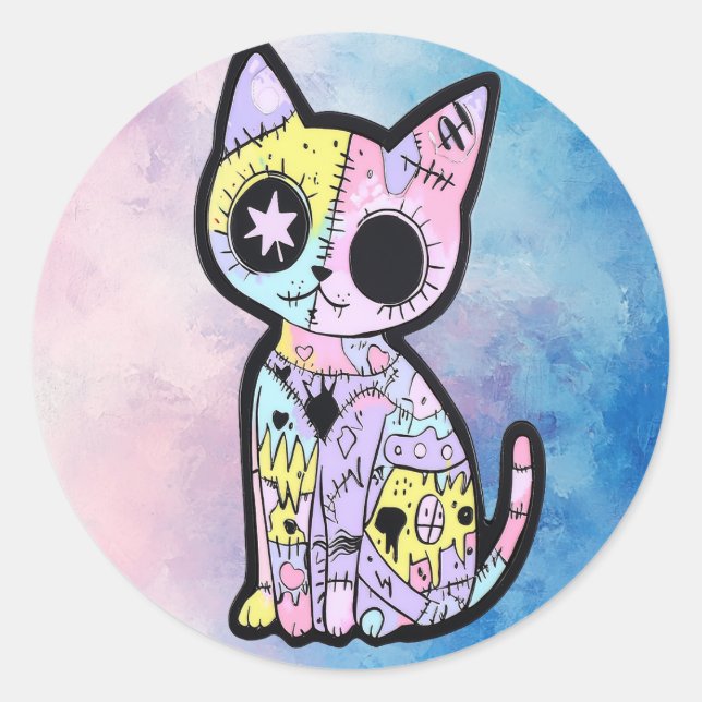 Pegatina Redonda El Gótico Kawaii Pastel Patchwork Gótico Creepy (Anverso)