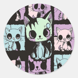 Pegatina Redonda El Gótico Kawaii Pastel Patchwork Gótico Creepy