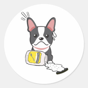 Pegatina Redonda El gracioso bulldog francés derramó mayonesa