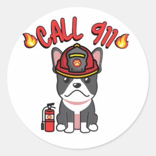 Pegatina Redonda El gracioso Bulldog francés es un bombero