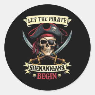 Pegatina Redonda El gracioso cráneo de Halloween deja al pirata She