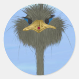 Pegatina Redonda El Gracioso George Del Ostrich Y La Cuta Ladybug