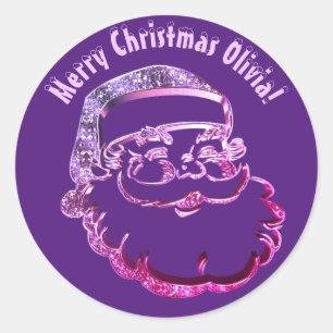 Pegatina Redonda El gracioso Papá Noel elegante morado moderno
