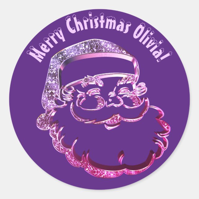 Pegatina Redonda El gracioso Papá Noel elegante morado moderno (Anverso)