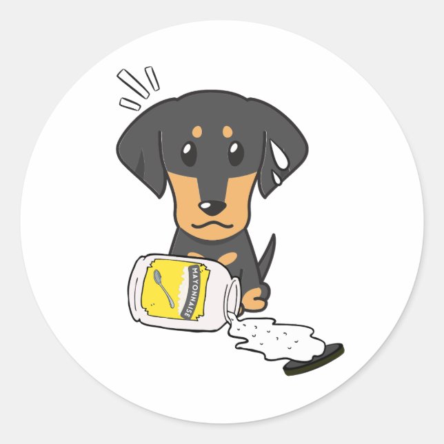 Pegatina Redonda El gracioso perro dachshund derramó mayonesa (Anverso)