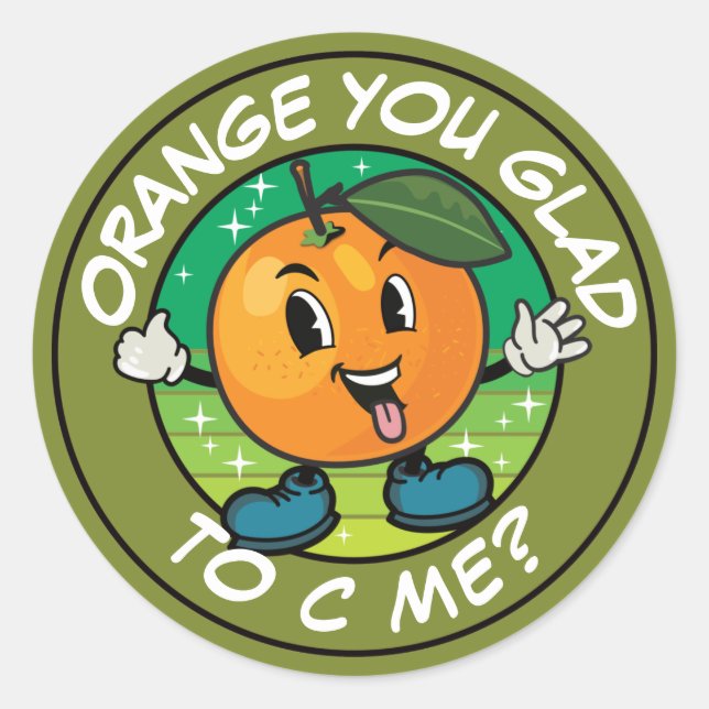 Pegatina Redonda El gracioso Personalizado Naranja Pun: Naranja, ¿e (Anverso)