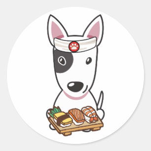 Pegatina Redonda El gracioso pitbull terrier dog es un chef de sush