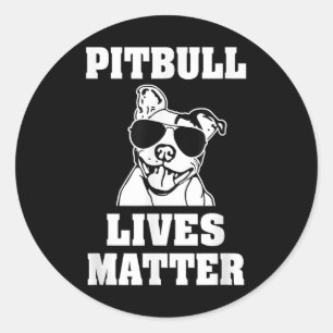 Pegatina Redonda El gracioso Pitbull vive a perro diciendo que era