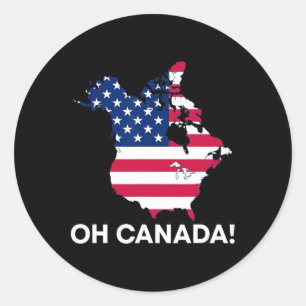 Pegatina Redonda El gracioso presidente Donald Trump Oh Canadá Usa