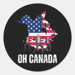 Pegatina Redonda El gracioso presidente Donald Trump Oh Canadá Usa