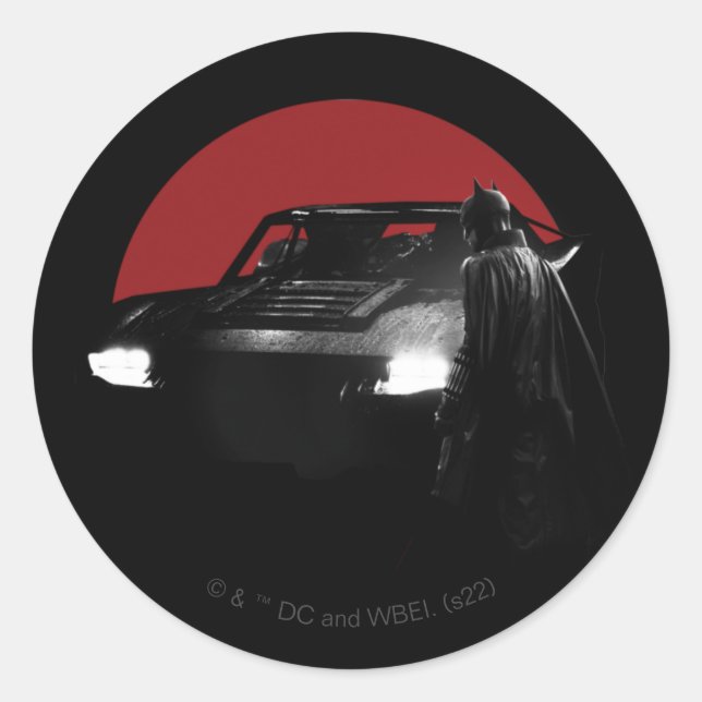 Pegatina Redonda El gráfico Batman y Batmobile (Anverso)