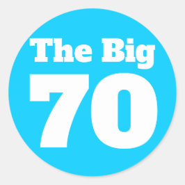 Pegatina Redonda El gran cumpleaños azul brillante de 70