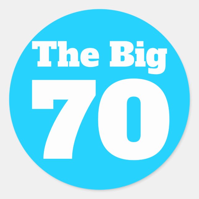 Pegatina Redonda El gran cumpleaños brillante azul 70 (Anverso)