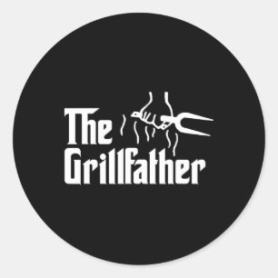 Pegatina Redonda El Grillfather Arte Divertido De Barbacoa Para Pap