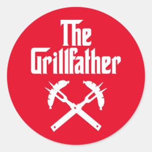 Pegatina Redonda El Grillfather Con Perros Calientes