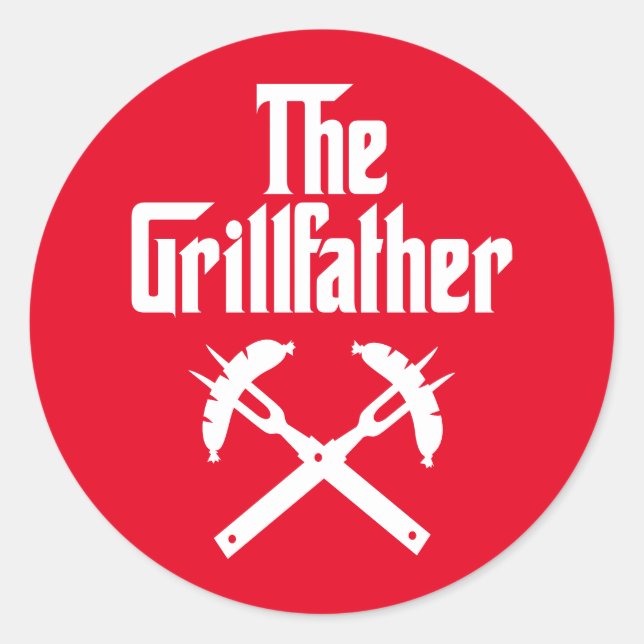 Pegatina Redonda El Grillfather Con Perros Calientes (Anverso)
