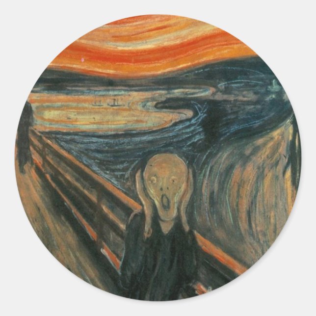 Pegatina Redonda El Grito - Edvard Munch. Pintura de arte. (Anverso)