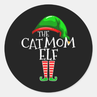 Pegatina Redonda El Grupo de Elfos de la Mamá Gata Navidad Familiar
