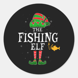 Pegatina Redonda El Grupo del Elfo Pescador de Navidad Familiar