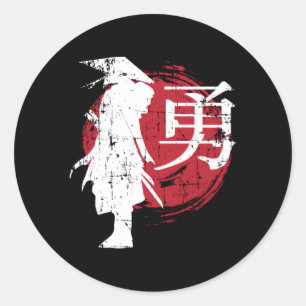 Pegatina Redonda El guerrero japonés Samurai Japón escribe