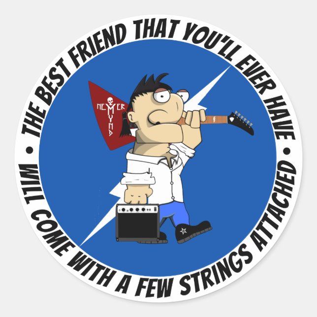 Pegatina Redonda El guitarrista mejor amigo en el camino de nuevo c (Anverso)