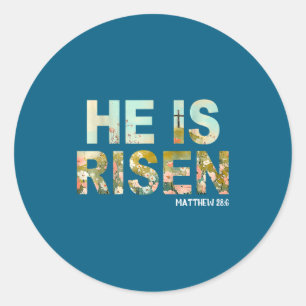 Pegatina Redonda Él ha resucitado boho pascua cristiano jesus 