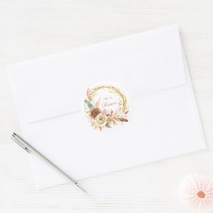 Pegatina Redonda Él ha resucitado corona floral boho Pascua