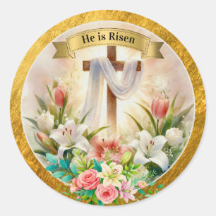 Pegatina Redonda Él ha Resucitado Cristiano - Religioso Pascua