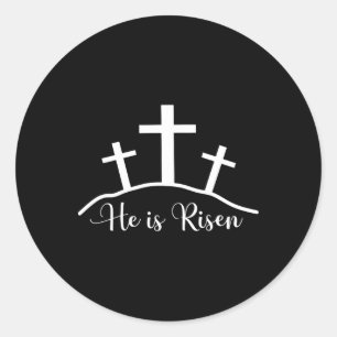 Pegatina Redonda Él ha resucitado Cruz Jesús Religioso Día de Pascu