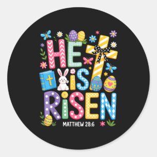 Pegatina Redonda Él ha resucitado Jesús cristiano Feliz Pascua Muje