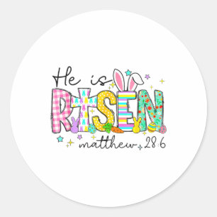Pegatina Redonda Él ha resucitado Jesús cristiano Feliz Pascua Muje