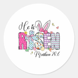 Pegatina Redonda Él ha resucitado Jesús cristiano Feliz Pascua Muje