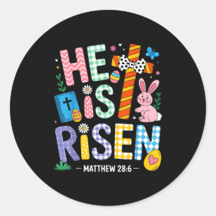 Pegatina Redonda Él ha resucitado Jesús cristiano Feliz Pascua Muje