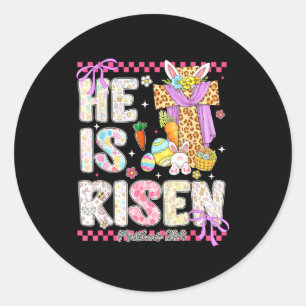 Pegatina Redonda Él ha resucitado Jesús cristiano feliz Pascua muje