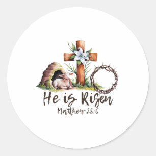 Pegatina Redonda Él Ha Resucitado Oveja Cordero Cruz Jesús Cristian