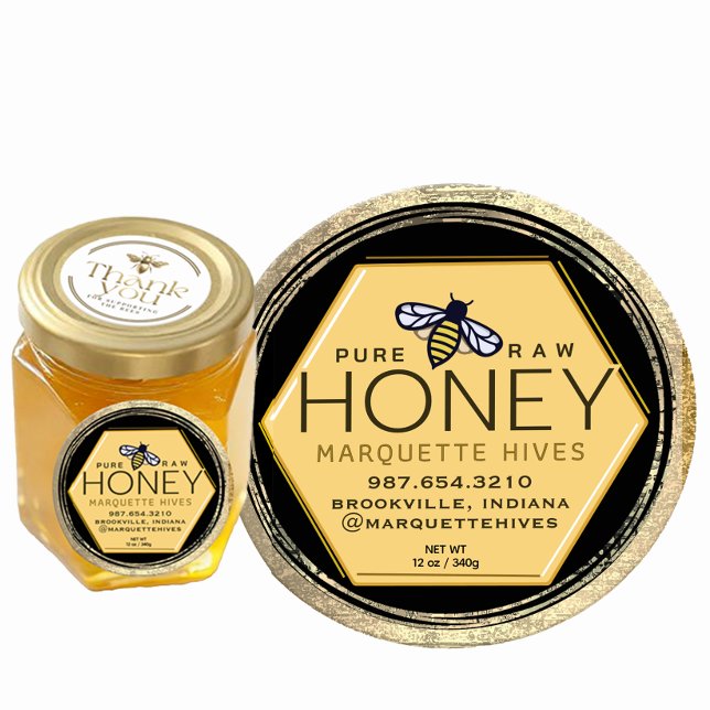 Pegatina Redonda El hexágono de miel amarillo y el marco dorado con (Subido por el creador)