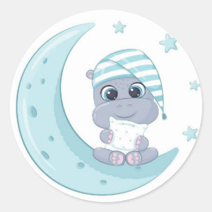 Pegatina Redonda El Hipo Del Bebé Sobre La Luna