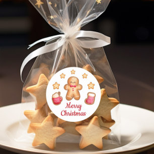 Pegatina Redonda El hombre de pan de jengibre lindo Feliz Navidad
